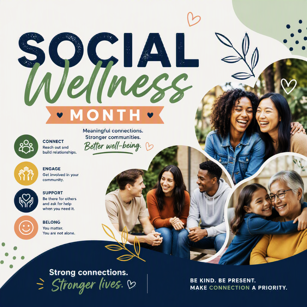 Social Wellness Month reminds us that strong, healthy relationships are built on respect, trust, and support. Together, we can foster safe connections, strengthen our communities, and help ensure everyone feels valued and empowered.  Community Action, Inc.